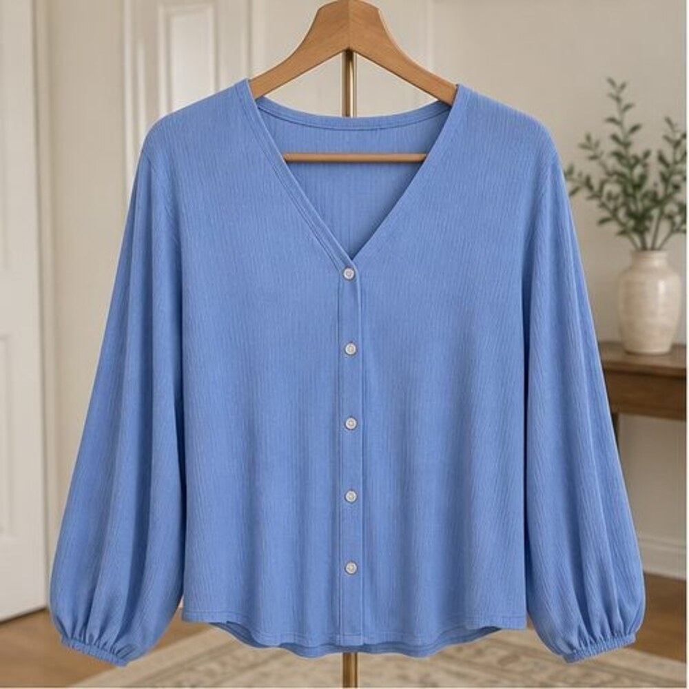 Blue Ruffle Blouse